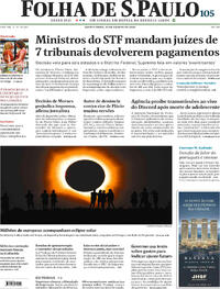 Capa do jornal Folha de S.Paulo 13/08/2026