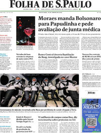 Capa do jornal Folha de S.Paulo 16/01/2026