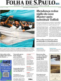 Capa do jornal Folha de S.Paulo 20/02/2026