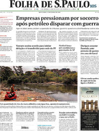 Capa do jornal Folha de S.Paulo 20/03/2026