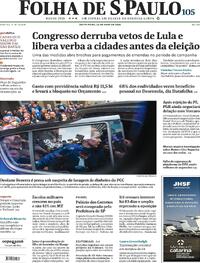 Capa do jornal Folha de S.Paulo 22/05/2026