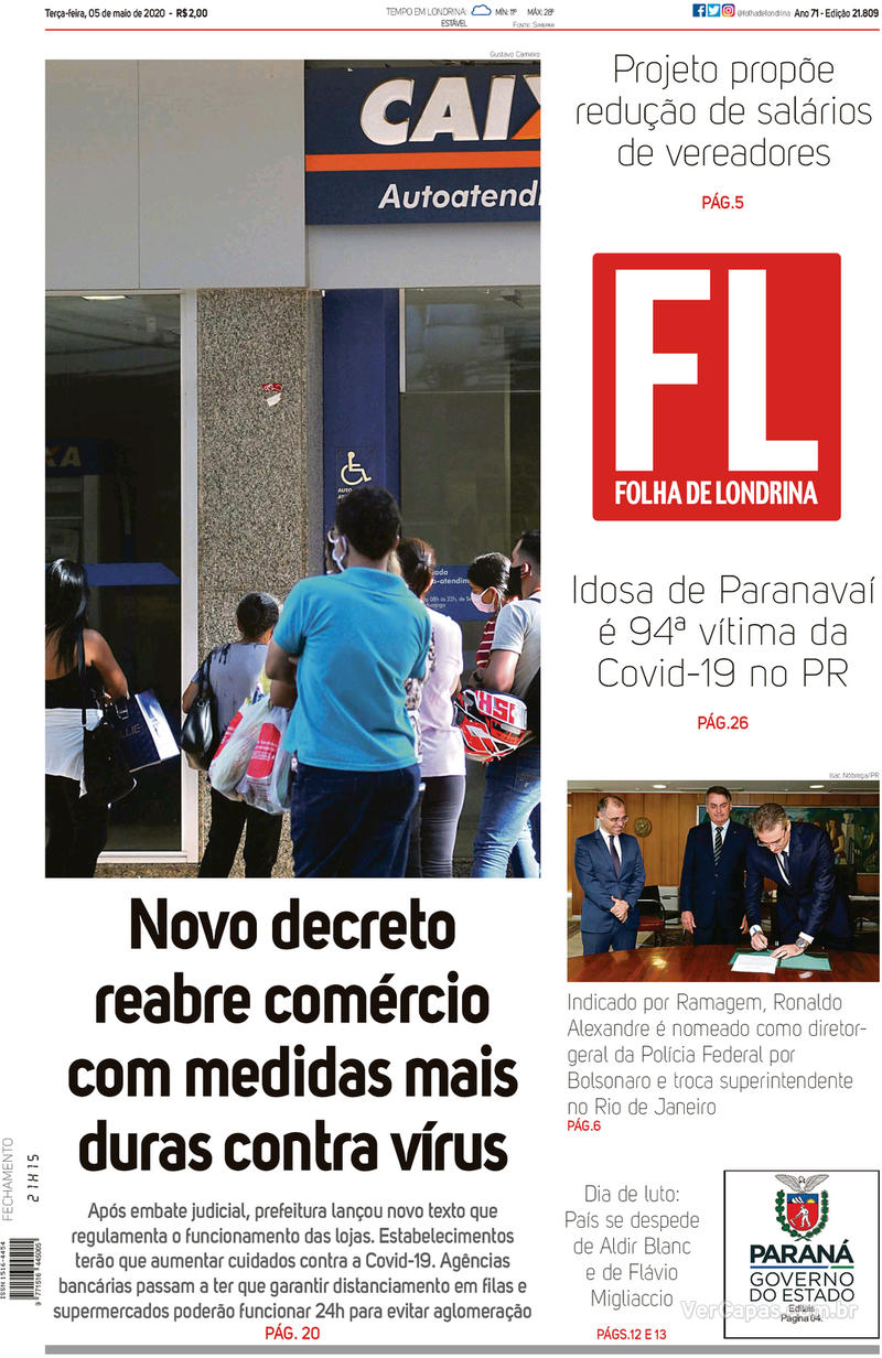 Capa do jornal Folha Londrina 05/05/2020