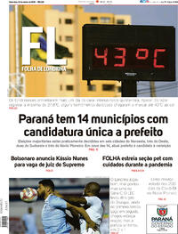 Capa do jornal Folha Londrina 02/10/2020