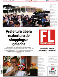 Capa do jornal Folha Londrina 08/05/2020