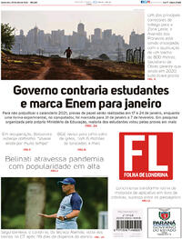 Capa do jornal Folha Londrina 09/07/2020
