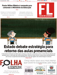 Capa do jornal Folha Londrina 11/07/2020
