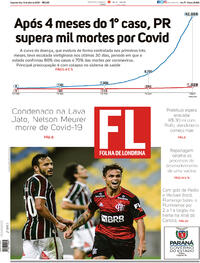 Capa do jornal Folha Londrina 13/07/2020