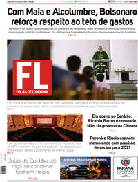 Capa do jornal Folha Londrina 13/08/2020