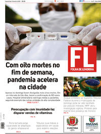Capa do jornal Folha Londrina 15/06/2020