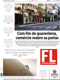 Capa do jornal Folha Londrina 15/07/2020