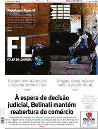 Capa do jornal Folha Londrina 18/04/2020