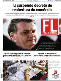 Capa do jornal Folha Londrina 28/04/2020