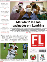 Capa do jornal Folha Londrina 01/03/2021