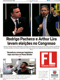 Capa do jornal Folha Londrina 02/02/2021