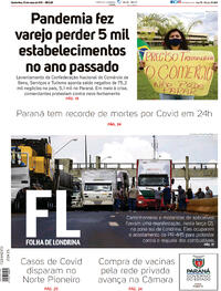 Capa do jornal Folha Londrina 03/03/2021