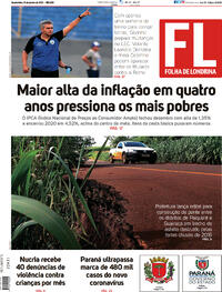 Capa do jornal Folha Londrina 13/01/2021
