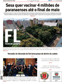 Capa do jornal Folha Londrina 14/01/2021