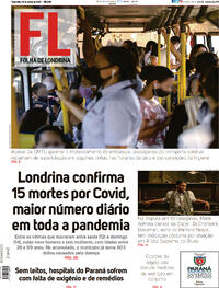 Capa do jornal Folha Londrina 16/03/2021