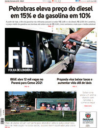 Capa do jornal Folha Londrina 19/02/2021