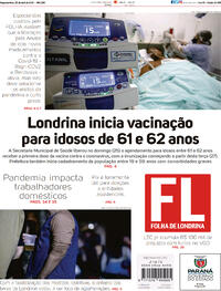 Capa do jornal Folha Londrina 26/04/2021