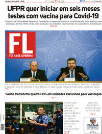 Capa do jornal Folha Londrina 30/03/2021