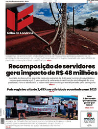 Capa do jornal Folha Londrina 20/02/2024