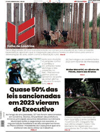 Capa do jornal Folha Londrina 27/01/2024