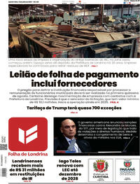 Capa do jornal Folha Londrina 31/07/2025