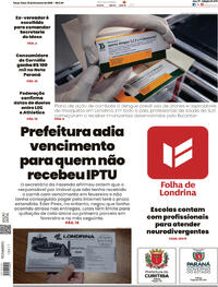Capa do jornal Folha Londrina 10/02/2026