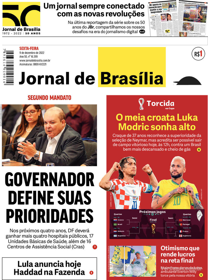 Capa do jornal Jornal de Brasília 09/12/2022