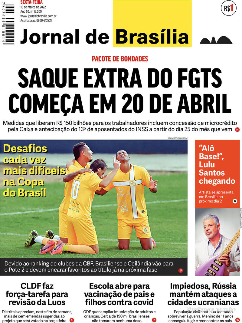 Capa do jornal Jornal de Brasília 18/03/2022
