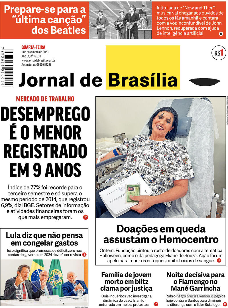 Capa do jornal Jornal de Brasília 01/11/2023