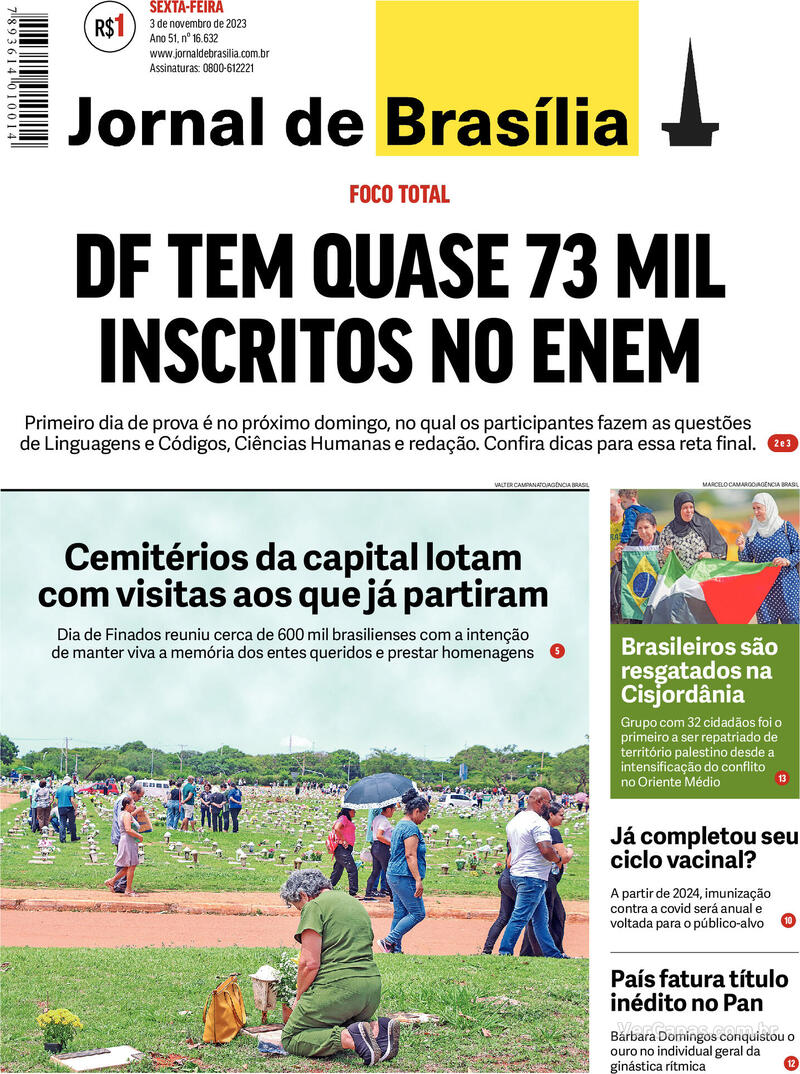 Capa do jornal Jornal de Brasília 03/11/2023