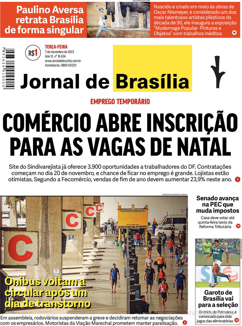 Capa do jornal Jornal de Brasília 07/11/2023