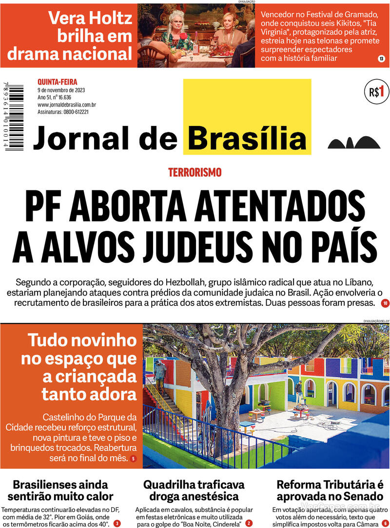 Capa do jornal Jornal de Brasília 09/11/2023