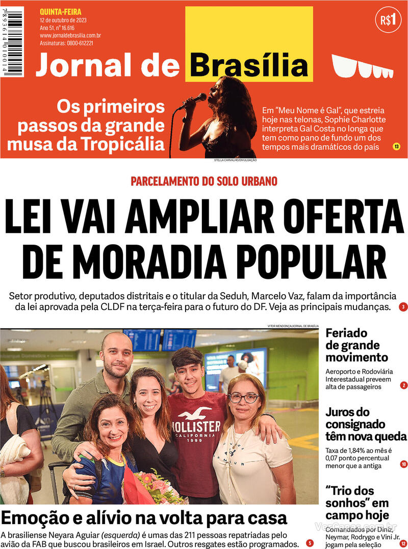 Capa do jornal Jornal de Brasília 12/10/2023