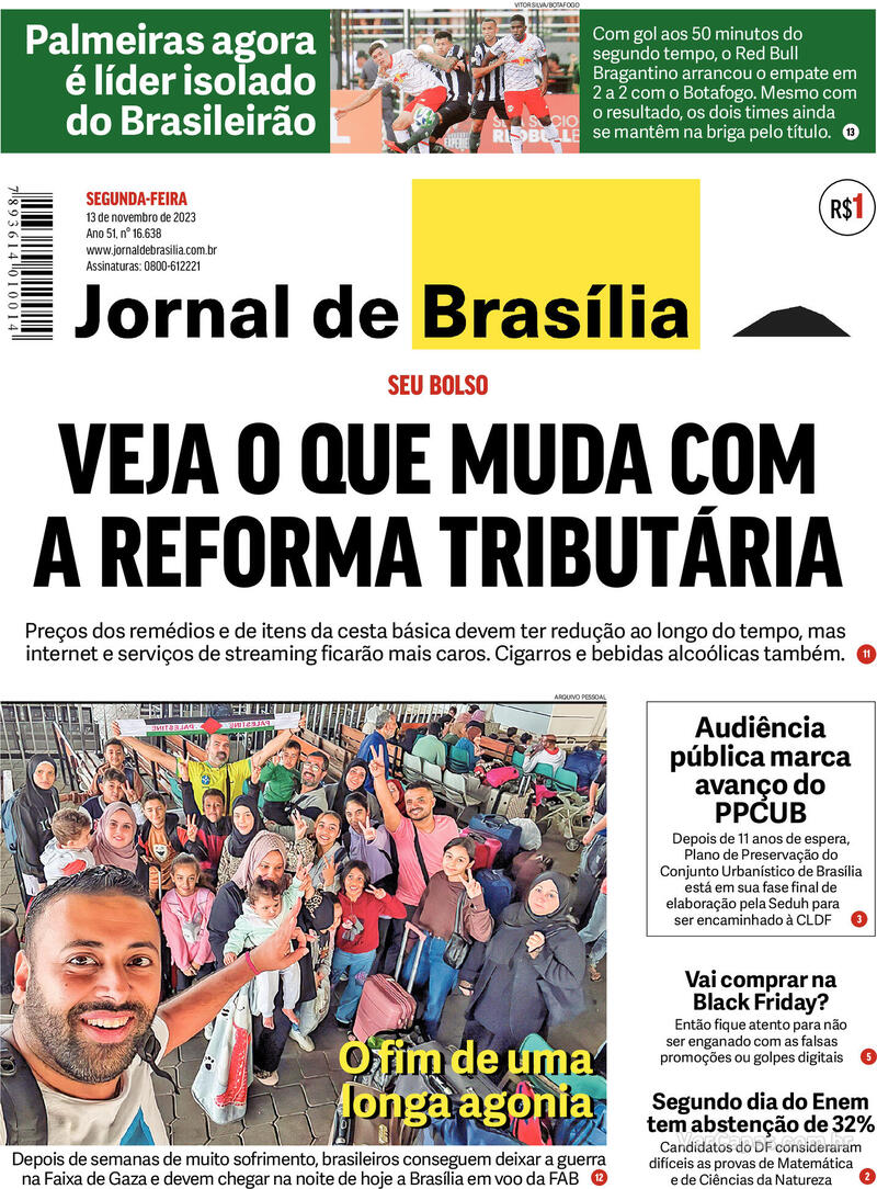 Capa do jornal Jornal de Brasília 13/11/2023