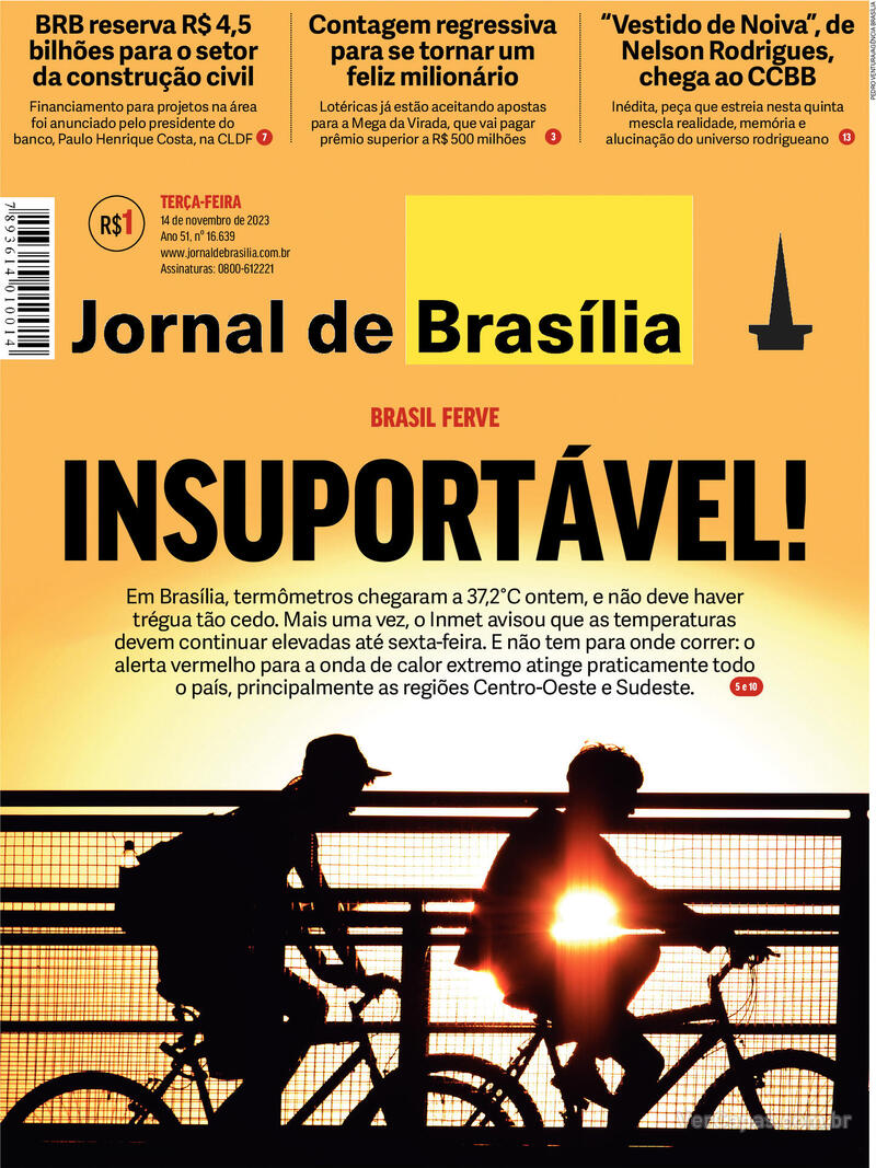 Capa do jornal Jornal de Brasília 14/11/2023