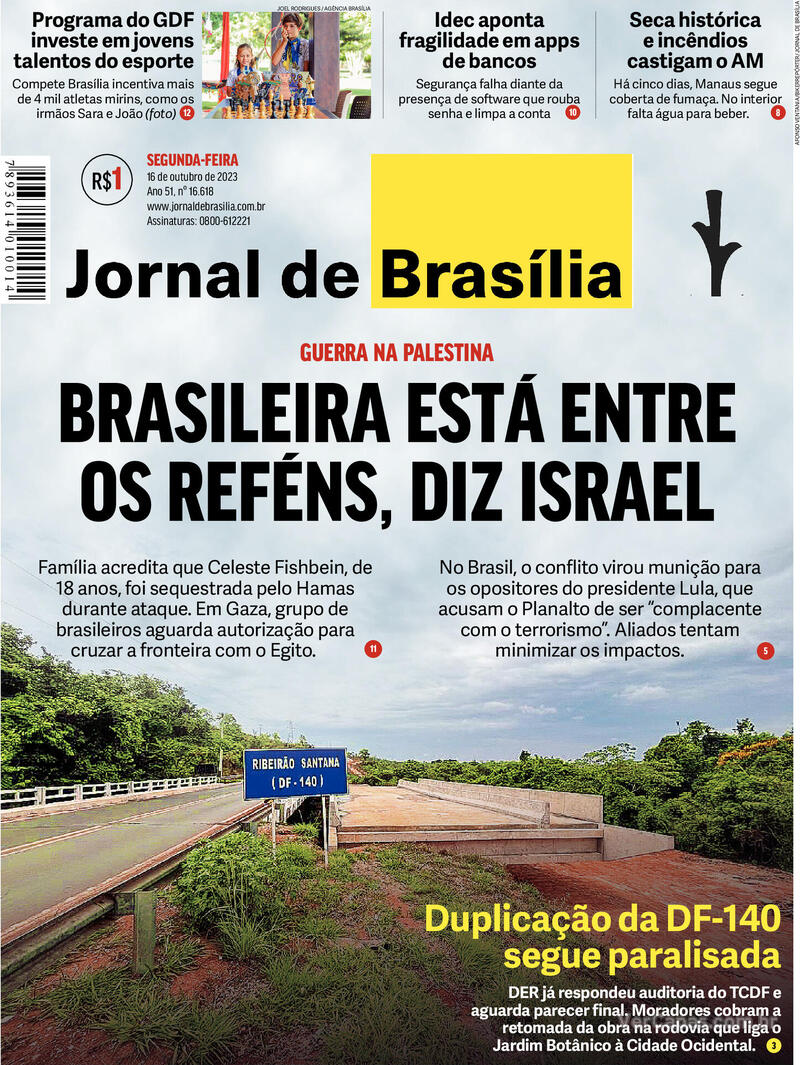 Capa do jornal Jornal de Brasília 16/10/2023