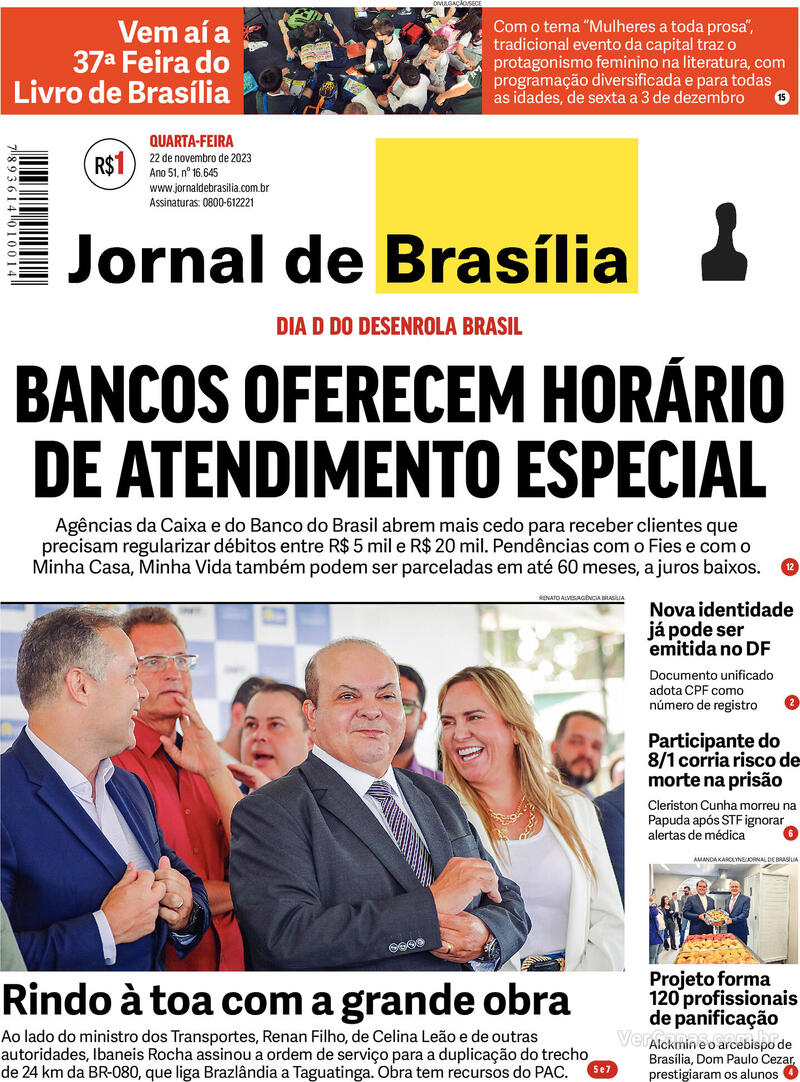 Capa do jornal Jornal de Brasília 22/11/2023
