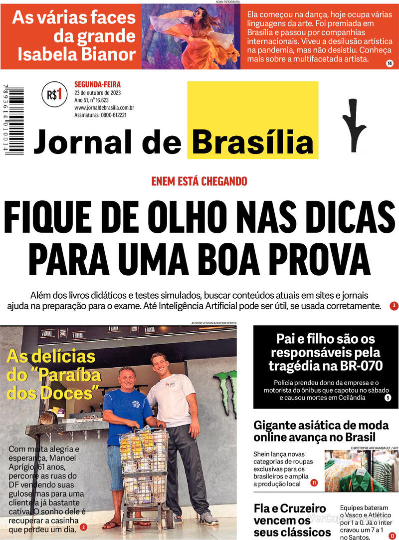 Capa do jornal Jornal de Brasília 23/10/2023