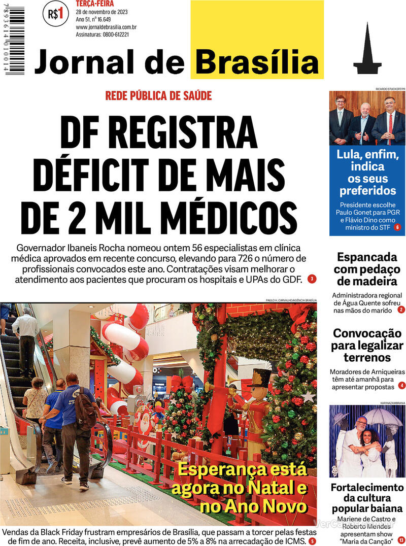 Capa do jornal Jornal de Brasília 28/11/2023