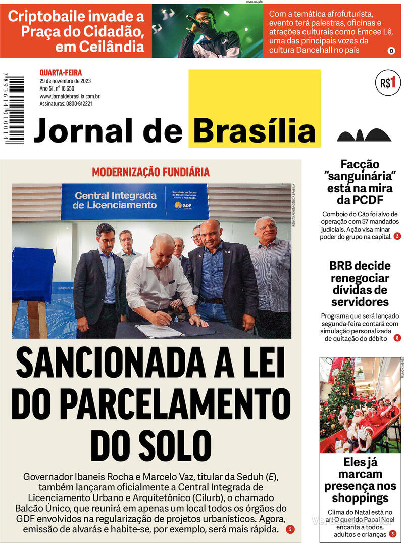 Capa do jornal Jornal de Brasília 29/11/2023