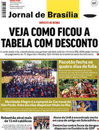 Capa do jornal Jornal de Brasília 14/02/2024