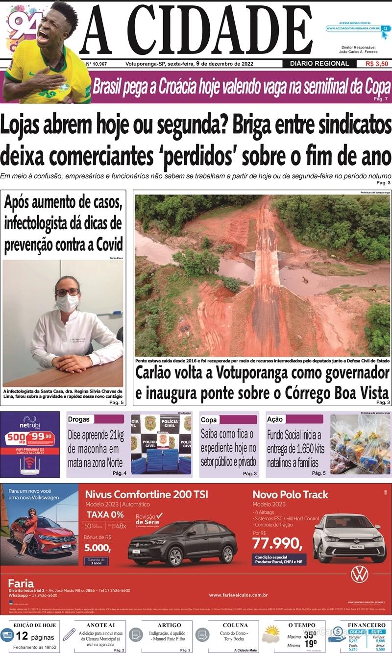 Capa do jornal Jornal A Cidade de Votuporanga 09/12/2022