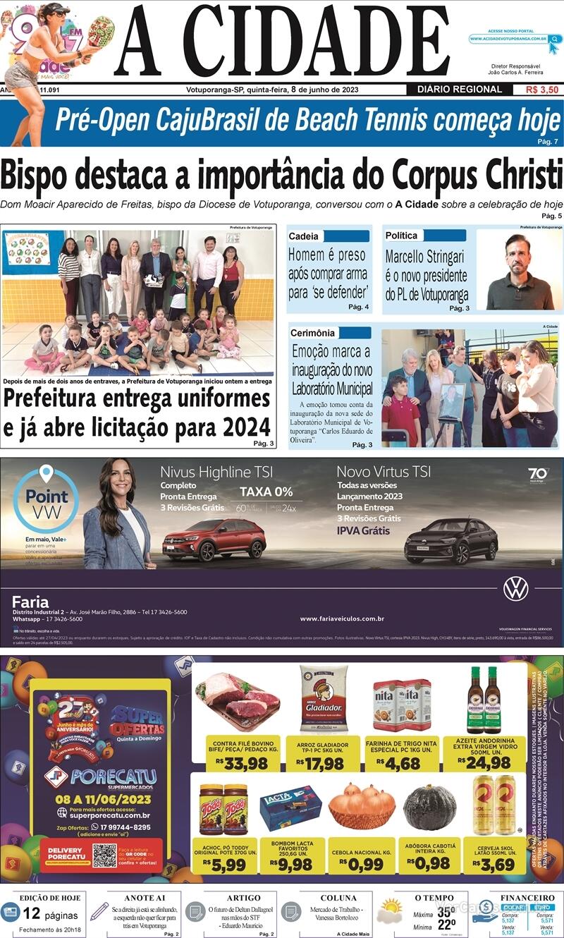 Capa do jornal Jornal A Cidade de Votuporanga 08/06/2023