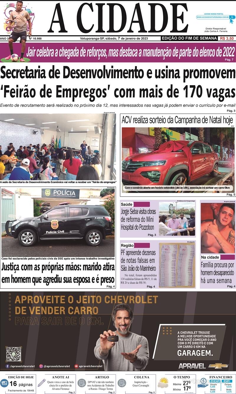 Capa Jornal A Cidade De Votuporanga Edição Terça10 De Janeiro De 2023 1413