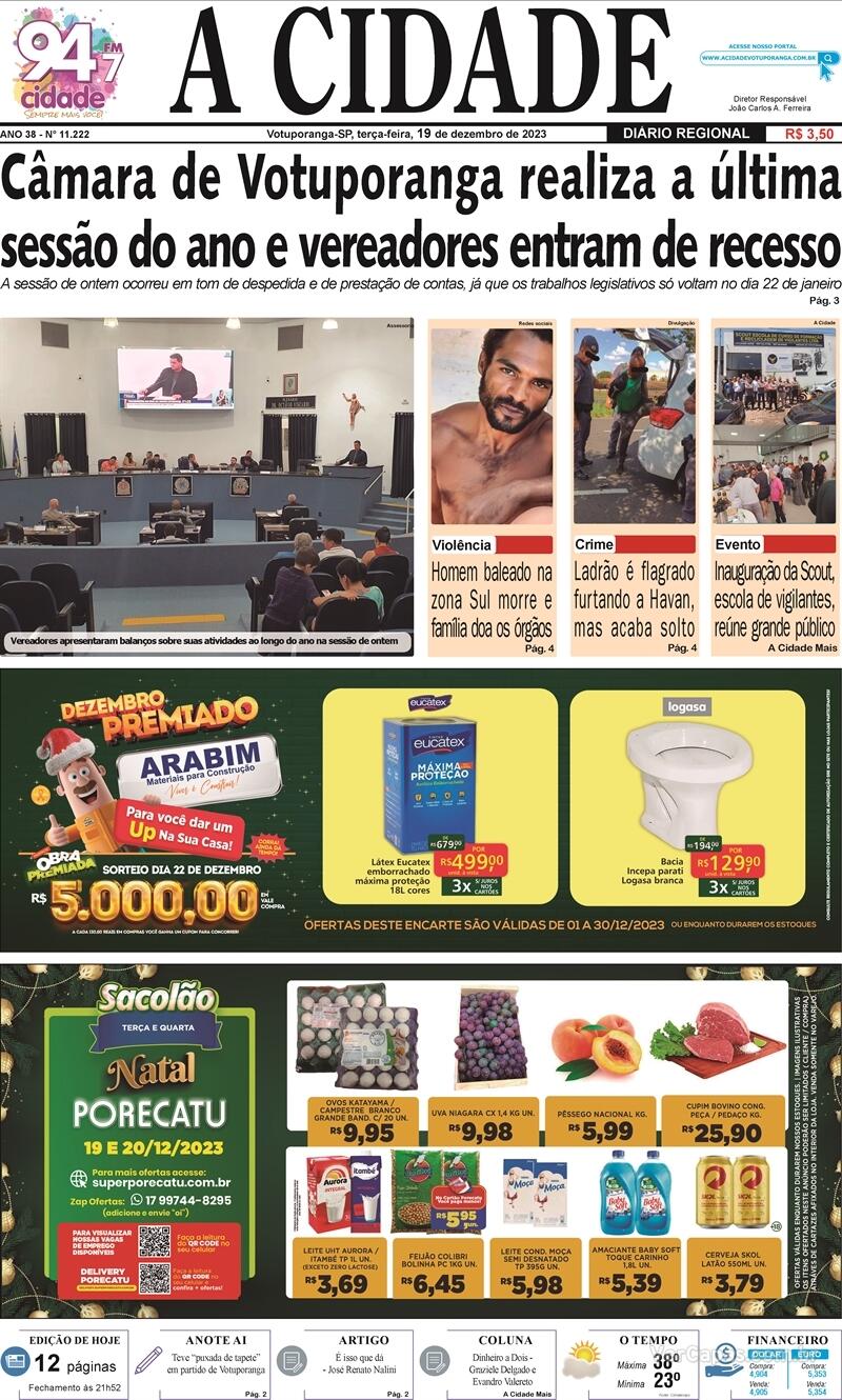 Capa do jornal Jornal A Cidade de Votuporanga 20/12/2023