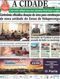 Capa do jornal Jornal A Cidade de Votuporanga 22/09/2023