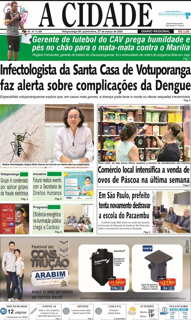 Capa do jornal Jornal A Cidade de Votuporanga 27/03/2024